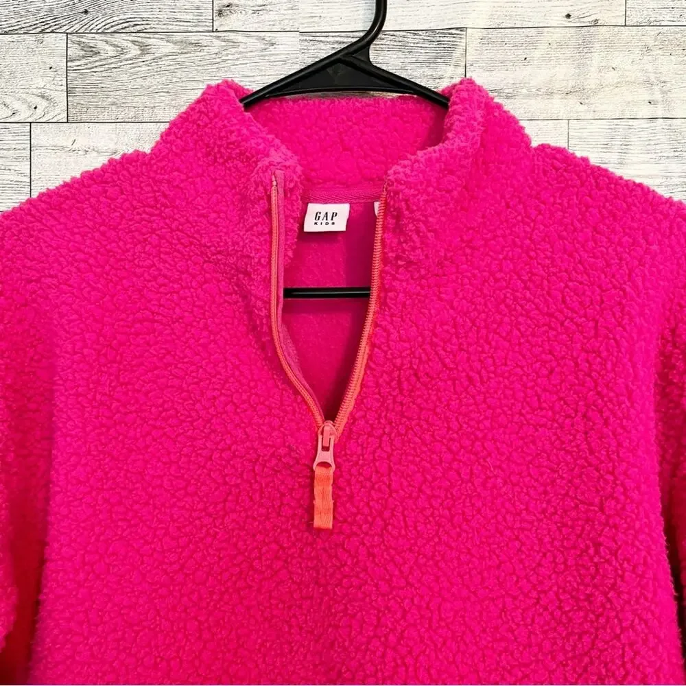 GAP KIDS Fuchsia Sherpa Quarter Zip Fleece XL 12 | Cozy Winter Pullover